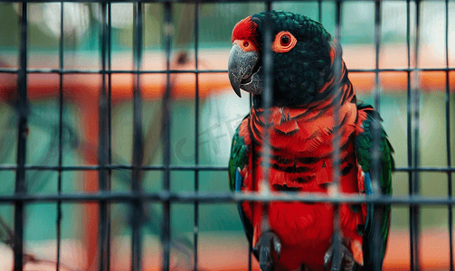 巨型笼子里的黑王鹦鹉