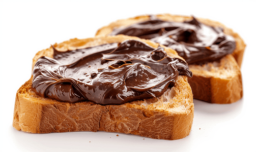可可奶摄影照片_烤切片面包与巧克力酱孤立在白色背景