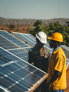 乍得太阳能非洲工程师在太阳能电池板站