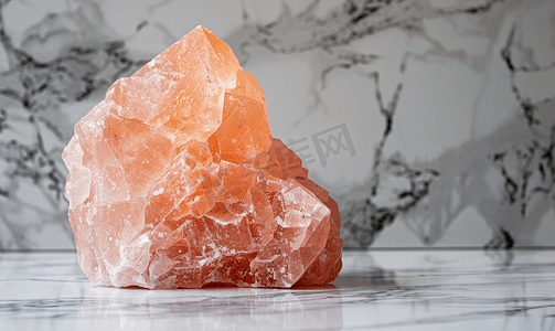 大理石背景上的喜马拉雅粉红岩盐室内装饰