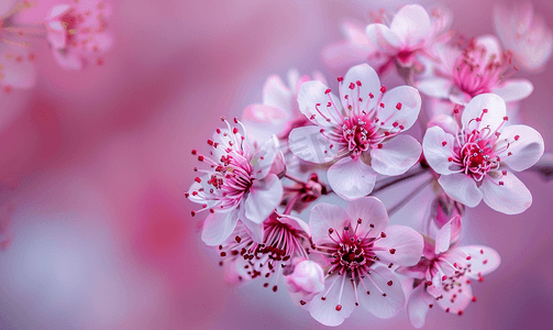 红色植物背景摄影照片_粉色和白色的樱花
