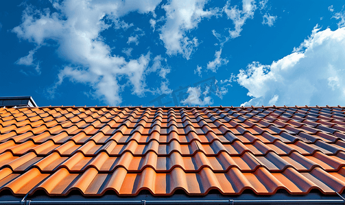屋顶摄影照片_云层和蓝天下的山墙屋顶