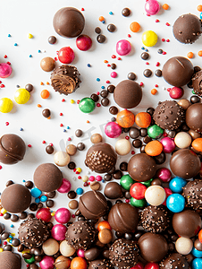 彩色糖果背景摄影照片_白色背景中分离的彩色巧克力球准将