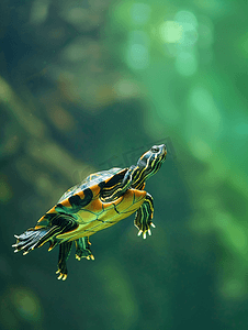 绿水中游泳的蛇颈龟