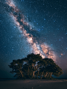 夜景银河背景树木与夜晚的天空