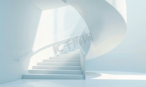 简约首页设计摄影照片_带白色栏杆的现代螺旋楼梯
