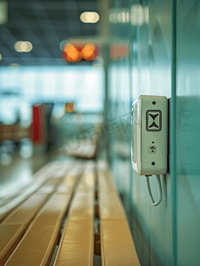 机场木凳上带有设备充电标志的插座
