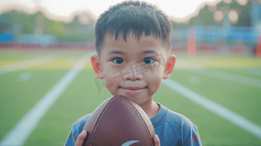 拿着美式足球的小男孩摄影9