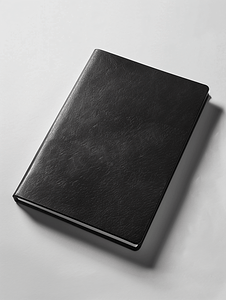 笔记封面摄影照片_中性灰色混凝土背景上带有柔和阴影的空黑色笔记本模型