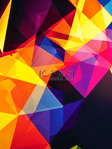 三角形多边形背景图片_黑色背景上的多边形的抽象彩色背景