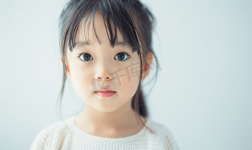 白色背景的可爱亚洲儿童的肖