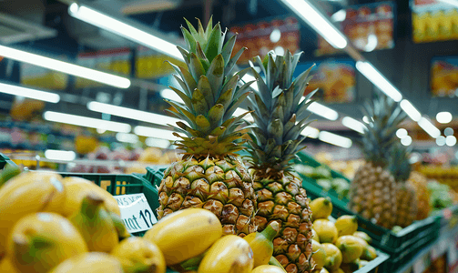 凤梨汁汁摄影照片_超市里的凤梨
