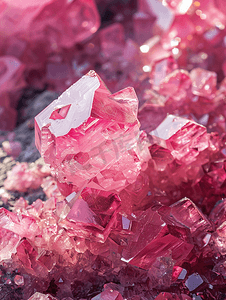 矿物盐摄影照片_粉红色喜马偕尔特晶体的特写天然背景的石头