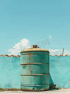 流程蓝色摄影照片_意大利撒丁岛的供水容器