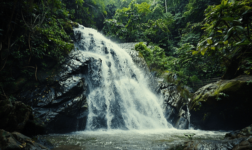 丛林摄影照片_热带森林瀑布丛林瀑布