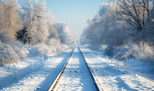 冬季铁路与白雪雪中的铁轨