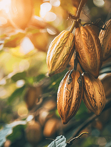 可可植物摄影照片_可可农场的可可豆荚或可可果实