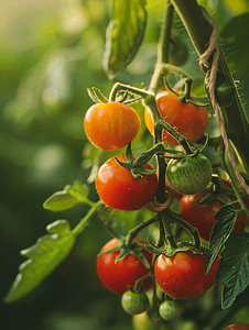 番茄灌木上成熟的果实靠近极点