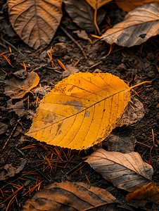 忧郁摄影照片_地面上的黄色秋叶