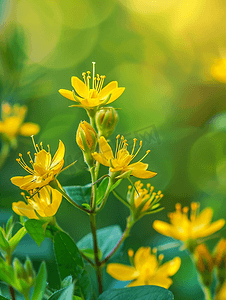 花园里发芽和开花的圣约翰草