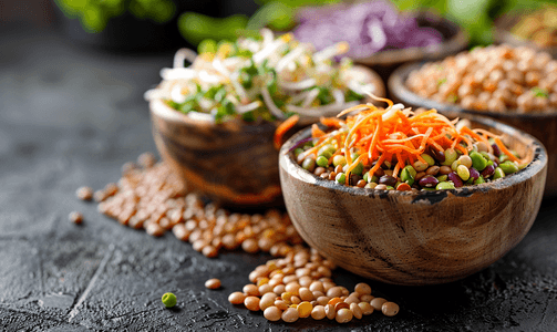 健康发芽扁豆沙拉生有机食品健康营养概念