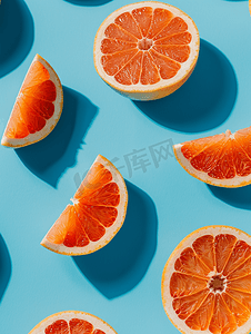 蓝色背景上柑橘葡萄柚汁的图案