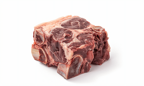 块状摄影照片_未煮熟的牛肉胫骨上白色隔离
