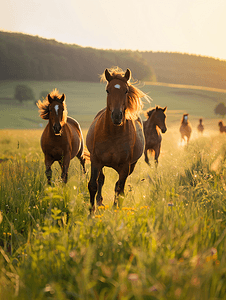 威斯特伐利亚草地上的野马