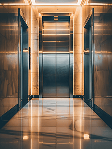 现代大门摄影照片_办公楼内有闭门的现代电梯