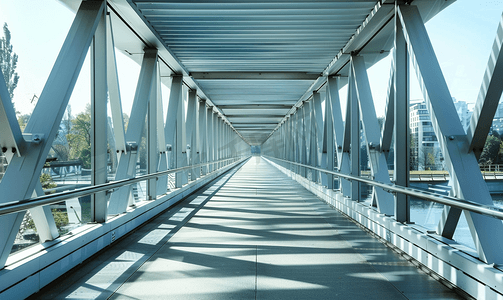 模块化摄影照片_桥梁由钢梁制成人行天桥的建筑细节
