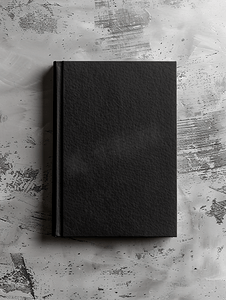 中性灰色混凝土背景上带有柔和阴影的空黑色笔记本模型