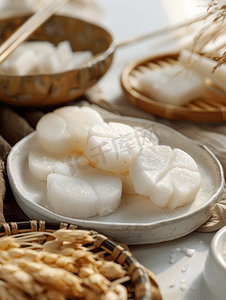 大米海报摄影照片_韩国中秋节小吃年糕松饼