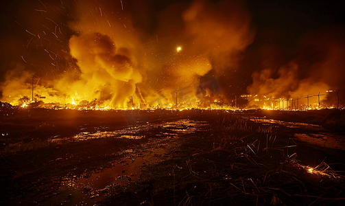 消防工程摄影照片_生产中的夜火