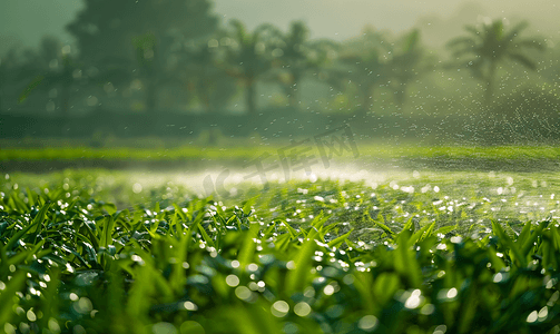 洒水草摄影照片_在花园田地工作的喷水草工作系统