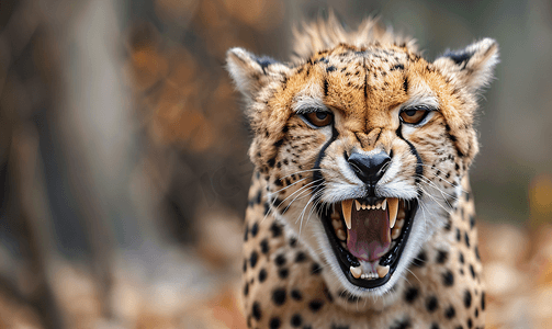 动物园去摄影照片_斑点猎豹张开嘴看上去很凶猛