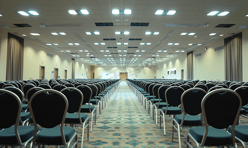 发光线条科技摄影照片_大会议室里一排排空房间
