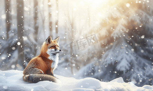 冬季多雪森林中的红狐狸