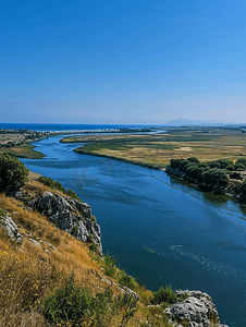 流入黑海保加利亚的卡姆奇亚河大河口全景