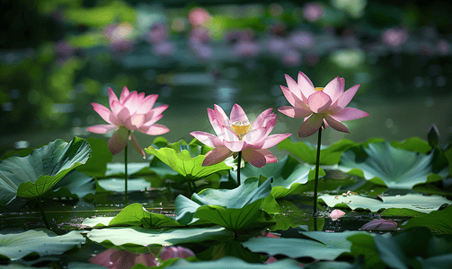 绿色花卉海报摄影照片_池塘里的莲花