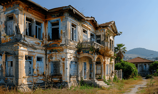 土耳其塔拉克利一栋废弃的古老传统建筑