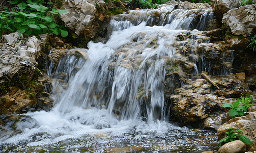 奥地利森林里有乳白色水流的小瀑布