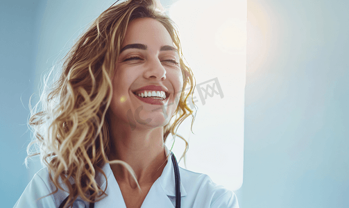 保健医学微笑的女医生与心脏听诊器