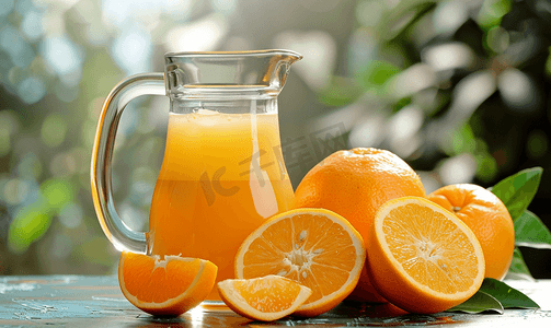 厨房产品摄影照片_玻璃壶新鲜橙汁
