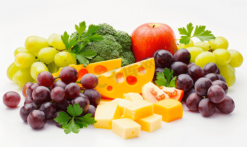 食品新鲜健康素食吃奶酪葡萄水果