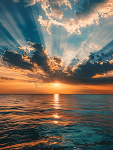 日落与海上戏剧性的云彩