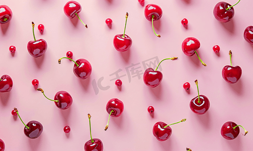 水果图案装饰摄影照片_新鲜成熟的樱桃图案背景