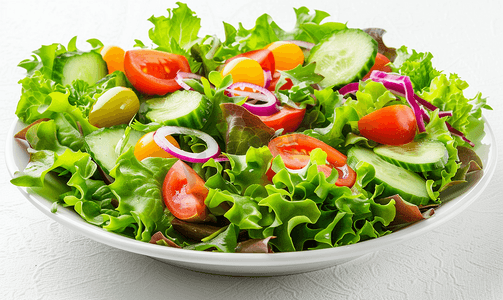 厨师沙拉卡通摄影照片_素食食品健康新鲜蔬菜沙拉