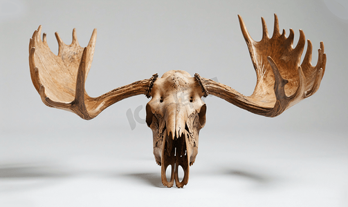 爱丽丝森系摄影照片_孤立的年轻驼鹿动物头骨的前视图