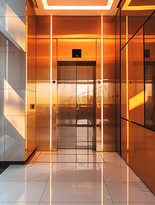 现代大门摄影照片_办公楼内有闭门的现代电梯