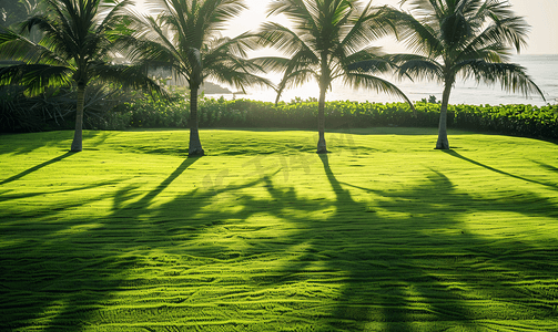 草坪上棕榈树的阴影